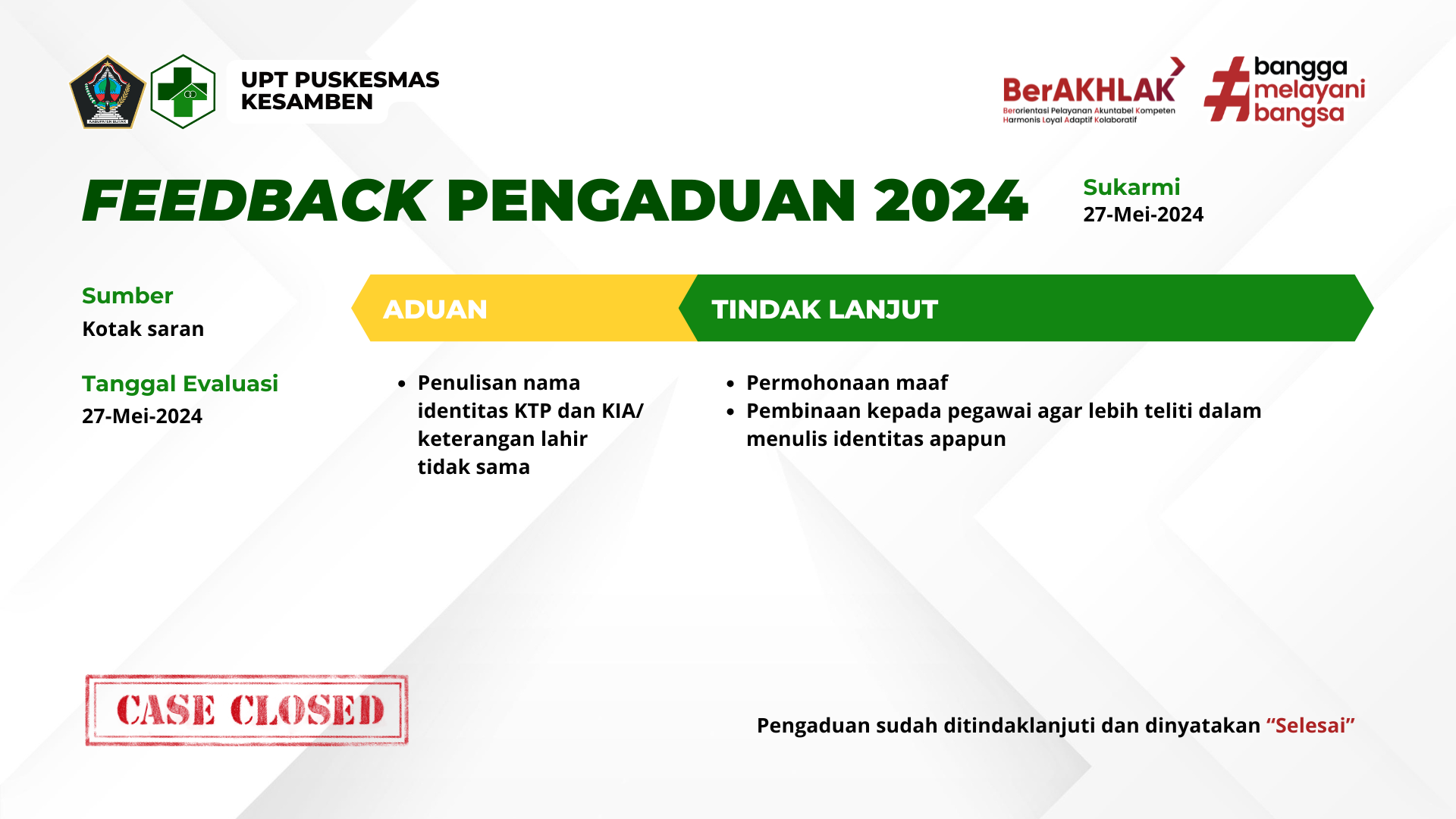 feedback pengaduan 27 mei 24